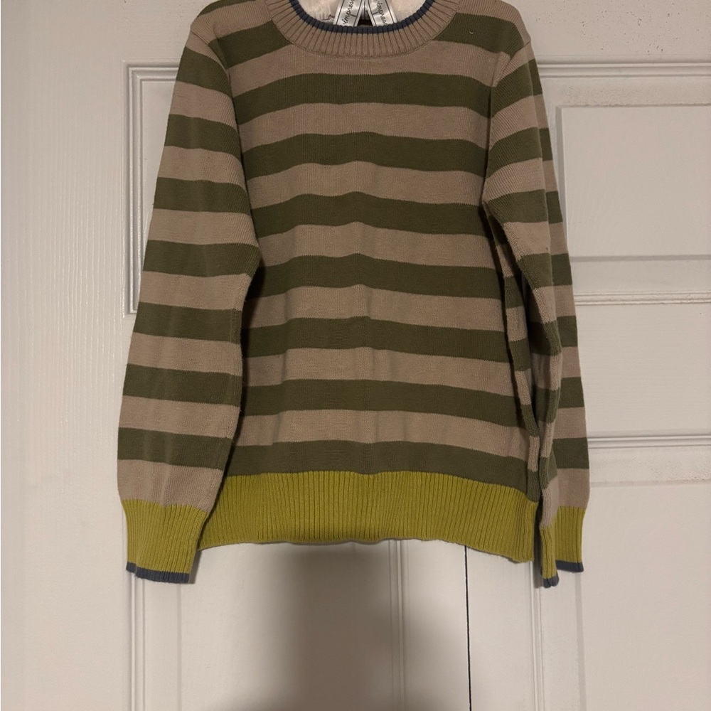 NEST Organic Cotton Kids Sweater in Green and Tan size 7